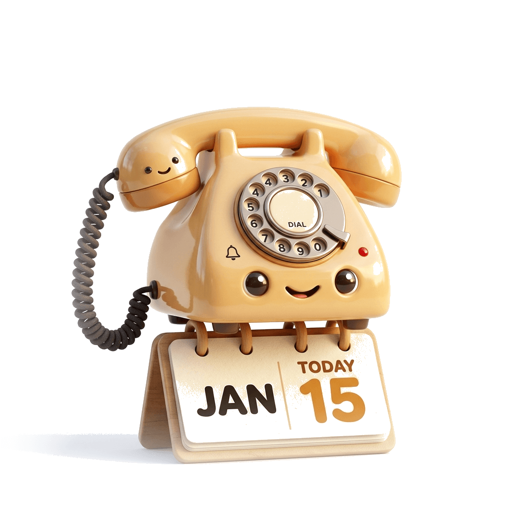 3D icon of a cute vintage telephone on a calendar